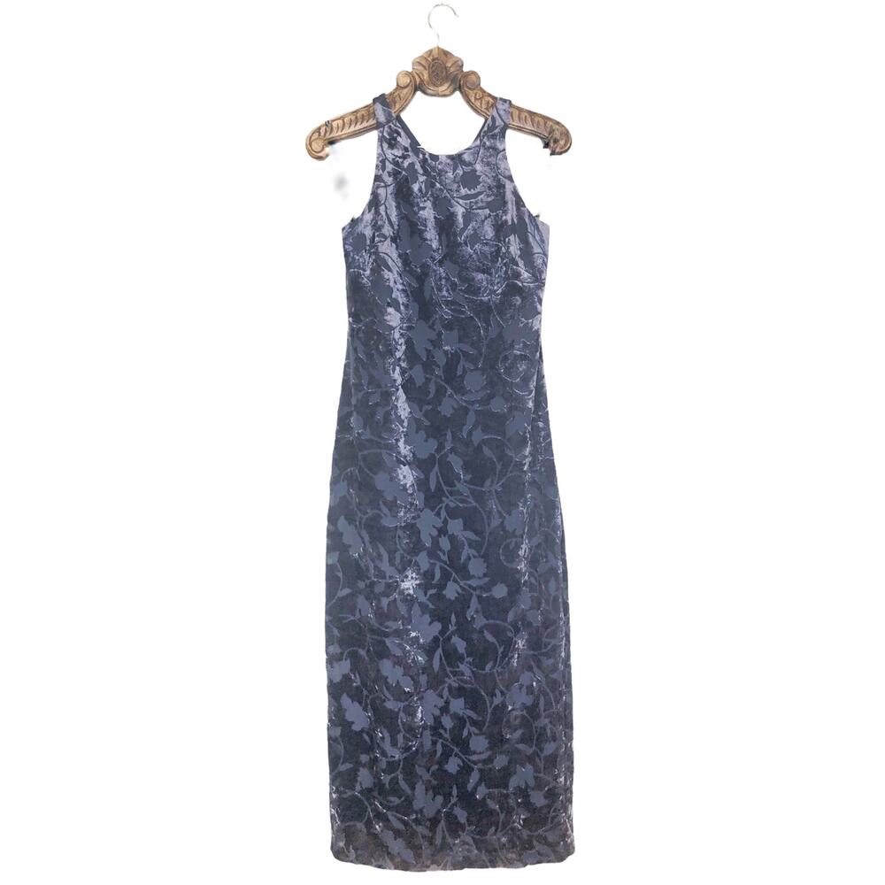 Shelli Segal Dress Velvet Burn Out Vintage Maxi Ice Blue Cross Open Back